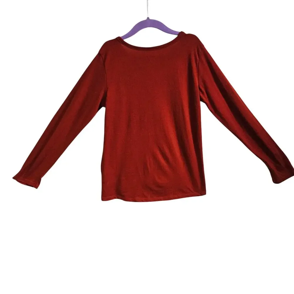 Children's Place Girls 7/8 Long Sleeve Tee Shirt Solid Burgundy Brown Rust Basic